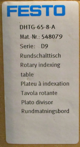 Festo DHTG658A Ser D9 Rotary Indexing Table 548079 8bar p max