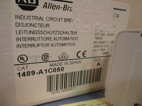 ALLEN BRADLEY INDUSTRIAL CIRCUIT BREAKER SER. A 5A 277 VAC 1489A1C050