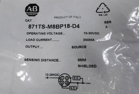 Allen Bradley 871TS-M8BP19-D4 Inductive Proximity Sensor Ser A 8mm Range NIB