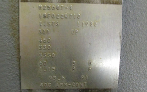 Baldor M2568T-4 Motor 300 HP, 3550 RPM, 460 Volt, 18F022W710 w/ 445TS Frame