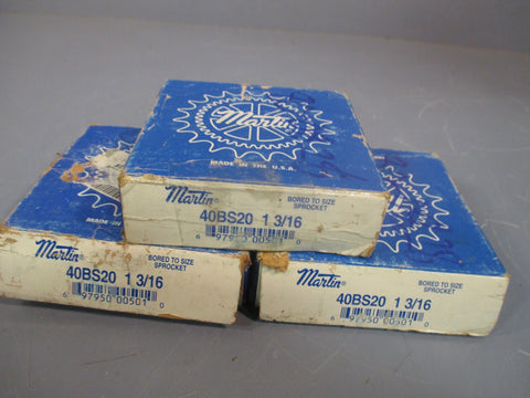 Lot of (3) Martin Solid Bore Sprocket 40 Chain, 20 Tooth 40BS20 13/16