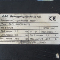 BAG Bewegungstechnik AG BAC118M30/3/RA/TS Brushless Servo Motor 33 Nm Max Parts