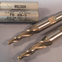 Lot of 2 Weldon 5° TaperedEndMill:Constant Spiral T5 6S3,3/16"DIA,1/2"SHK,3FL,U