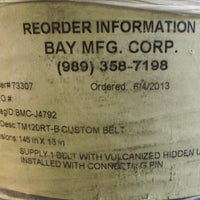 Bay Manufacturing Corp. TM120RT-B Conveyor Belt 145" x 15" With Connecting Pin
