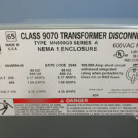 Square D 9070MN500G0D1 Transformer Disconnect 230/460V .5 kVA 50/60Hz