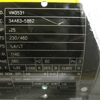 BALDOR INDUSTRIAL MOTOR 1/4HP 208230/460V 1140RPM 56C 60 HZ 3 PHASE VM3531