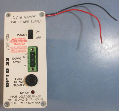 Opto 22 SNAPPS5 Logic Power Supply 5V at 4A 95130VAC at 4763Hz 50W Max