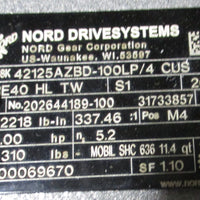 Nord SK 42125AZBD-100LP/4 CUS Helical-Worm Gearmotor 337.46:1 3HP 2-3/4" Bore