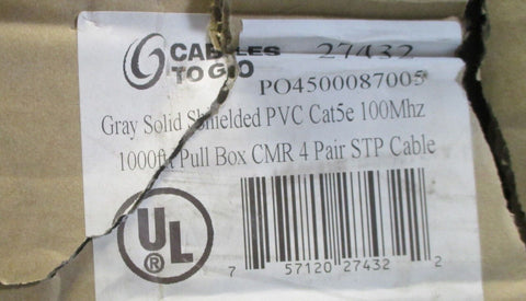 1000ft 27432 Gray Solid Shielded PVC Cat5e 100Mhz CMR 4 Pair STP Cable NIB