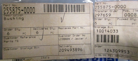 (Lot of 9) Tetra Pak 2558750000 Bushing  AD 1/2" ID, 7/16" W, 3/4" OD