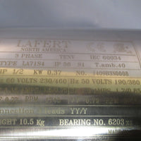 LAFERT North America 3 Phase TENV 1/2 HP Hz: 60 230/460V Motor LA71S4