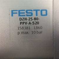 Festo DZH2580PPVAS20 Flat Cylinder 25mm Piston Dia 80mm Stroke 10 bar Max