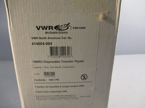 VWR 414004004 7.5mL Disposable Transfer Pipets  CONTENTS: 500 PIECES
