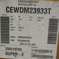 Baldor Reliance CEWDM23933T Washdown Duty Motor 15HP 1765RPM 15/8" Shaft Dia
