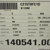Leeson C215T8FC1D Electric Motor 3 Phase, 3 HP, 850 RPM 140541.00