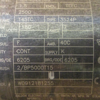 Baldor Reliance 35P432Z183 1.5 HP DC Industrial Motor CDP3580 2500RPM 7/8" Shaft
