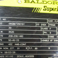 Baldor 09G887Z601G1 Super E 20 HP Motor 3520 RPM, 208230/460 V, 284TSCZ Frame