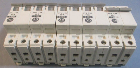 Allen Bradley 1492-CB1 Ser B Circuit Breaker Single Pole (Mixed Amp Lot of 8)