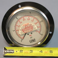 Lenz AFC154RL Pressure Gauge 3.5" Face 015 PSI 1/2" Threaded Connection Used