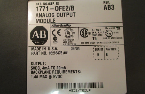 Allen Bradley 1771-OFE2/B Rev. AB3 Analog Output Module Series B Used