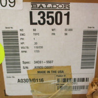 Baldor L3501 Single Phase Motor 34C61-5507 .33HP 115/230V 1725RPM 5/8" Shaft Dia
