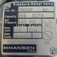 Hansen H5600R/300 Refrigerant Pressure-Relief Valve 1/2" x 3/4" 300PSIG