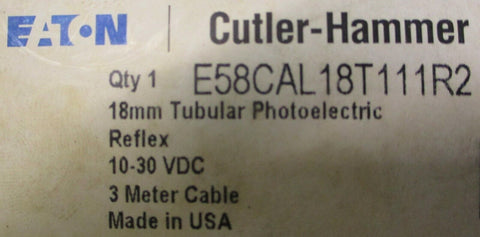 Eaton Cutler Hammer E58CAL18T111R2 18mm Tubular Photoelectric Sensor 10-30VDC