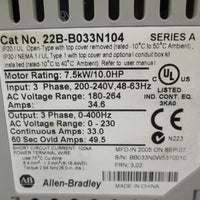 ALLEN BRADLEY 22B-B033N104 /SERIES A POWERFLEX 40 AC DRIVE 7.5kW/10HP/3 PHASE