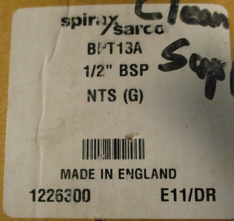 Spirax Sarco BPT13A Thermostatic Steam Trap 1/2" BSP 1226300 NOS