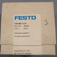 Festo VADMEI1/8 Vacuum Generator 35531 KD02 1.4mm Nozzle 1.58 Bar Sealed