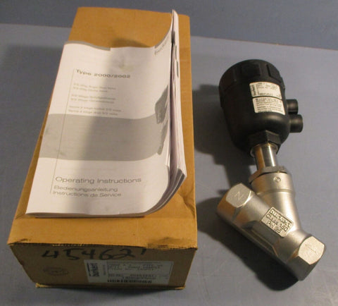 Burkert 2000 Pneumatic Valve 00454621 Pilot 65-145PSI 2-Way Solenoid PTFE SS