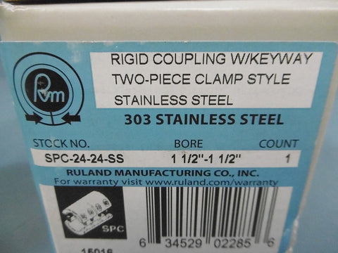 Ruland SPC-24-24-SS Rigid Coupling W Keyway Stainless Steel 1 1/2" Bore