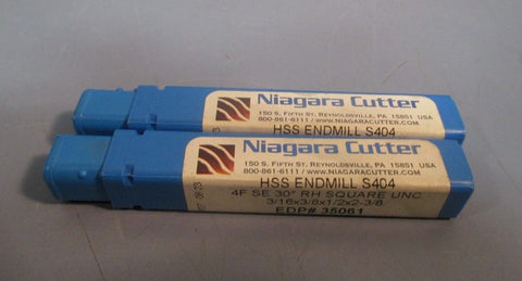 LOT OF 2 NIAGARA CUTTER HSS ENDMILL S404 3/16X3/8X1/2X2-3/8 35061