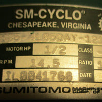 Sumitomo TC-F Gearmotor CNHM05-4105DAY-121 1/2HP 121:1 Ratio 1-1/8" Shaft Dia