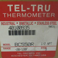 TelTru Thermometer BC550R Analog dial Thermometer Stem 9 " 1/2 NPT Lot of 3