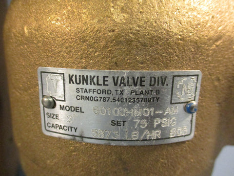 Kunkle 6010JHM01-AM0075 Safety Relief Valve 2" 75PSI Set Pressure 2in.x2-1/2in