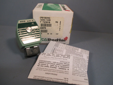 ASCO RED HAT 1/8 SOLENOID VALVE SERIAL #T723916 OPSF826H002