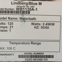 Lindberg Blue M WB1130A1 Waterbath 120V 2.49kW 100 Deg C Max 18" x 20" x 9.5"