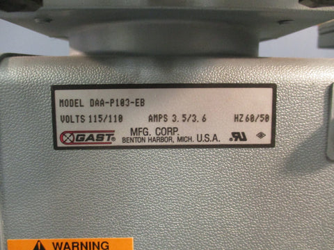 Gast DAAP103EB Vacuum Pump 115/110V 50/60Hz Single Phase 3.5/3.6Amps