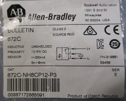 Allen Bradley 872C-NH8CP12-P3 Ser E Inductive Proximity Sensor 319881 No Washers