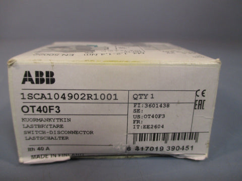 ABB OT40F3 Disconnect Switch 3p 40a Amp 600vac 1SCA104902R1001