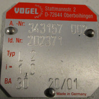 Vogel 343157-002 Gearbox 202371 BA 30 1:1 Ratio Type L 2 25mm Shaft Dia