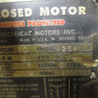 US Motors Asbestos Protected Motor 5HP Type J 1200RPM 254U Frame 13/8" Shaft Di