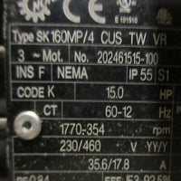 Nord SK 160MP/4 CUS TW VR Gearmotor 15HP 1770/354RPM 33.43:1 Ratio 2-1/2" Bore