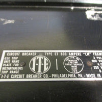ITE Circuit Breaker Type ET 800 AMPERE "LM" Frame 3 Pole, 600 Volts AC