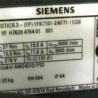 Siemens 1P 1FK71012AF711CG0 Inverter Motor Simotics 3, 27 Nm, 5000 RPM