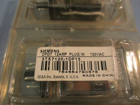 LOT OF (2) SIEMENS 3TX71201DF13 RELAY ICE CUBE 120VAC, 10A 8 PIN