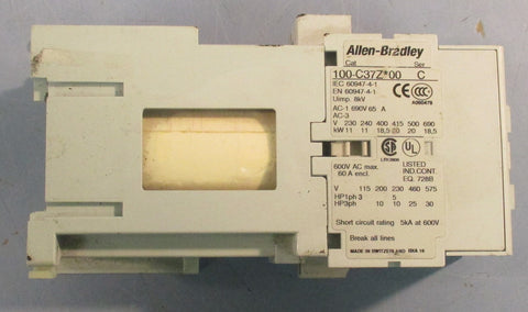 Allen-Bradley 100-C37Z*00 Contactor Ser C 600V AC Max 5kA 60A