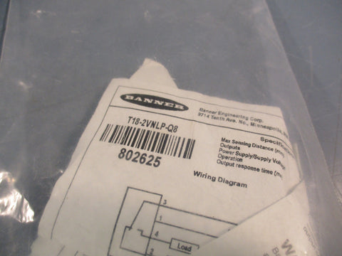 BANNER ENGINEERING T18-2VNLP-Q8 Photoelectric Sensor 802625 NIB