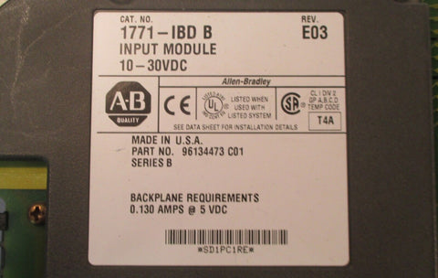 Allen Bradley 1771-IBD B Rev. E03 Input Module 10 - 30VDC Series B Used